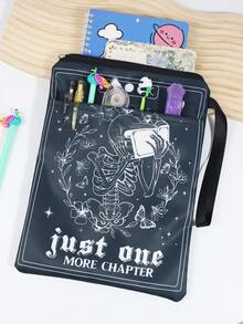 1pc Death By TBR Book Sleeve To Be Read Book Cover Book Reader Gift Bookish Gift Book Club Gift Gothic Romance Pouch Bookworm Librarian Gift For Travel Storage Bag,Makeup Bag,Cosmetic Bag,Vacation Organizer,Large Capacity Makeup Organizer Makeup Case, For Lipstick, Brush, Skincare, Mobile Phone, Coin, Small Items, For Home,Gift,Vacation And Festival Halloween Christmas Multifunctional Use - Multicolor - View 3