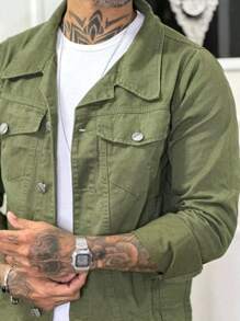 Men Denim Jackets - Army Green - View 3