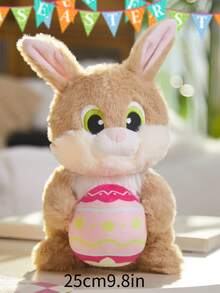 Plush Stuffed Doll Of Little Rabbit Holding Dinosaur Egg - Khaki - View 1