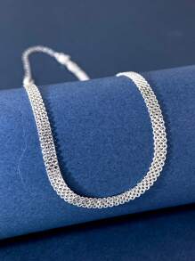 Newsoul 1 Pièce Collier De Chaîne De Clavicule Tissé Large Empilable Minimaliste De Luxe En Argent Sterling 925 Pour Femme, Cadeau De Rendez-vous Élégant Original D'anniversaire Simple Et De Grande Qualité