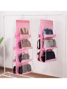 1pc 6/8 Grids Space Saving Bag Organizers, Multi Layer Hanging Handbag Purse Organizer For Wardrobe Closet, Bag Storage Holder - Pink - View 7