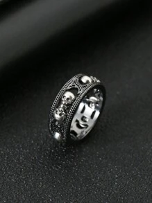 1pc Men's Fashionable Retro Punk Skull Ring, Suitable For Weddings, Engagements, Parties, And Gift Giving - Black - View 2
