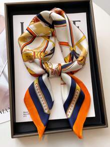 1pc Luxurious Women's Designer Silk Bandana Scarf With Fashionable Print, 70*70cm, Perfect For Everyday Wear In Spring