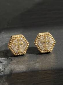 2pcs Unisex Simple Copper Cross Stud Earrings, Suitable For Parties & Travel - Earrings - View 7