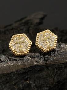 2pcs Unisex Simple Copper Cross Stud Earrings, Suitable For Parties & Travel - Earrings - View 4