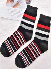 5 pares de Calcetines de tubo de hombre de talla grande de color clásico con rayas gruesas para primavera / invierno