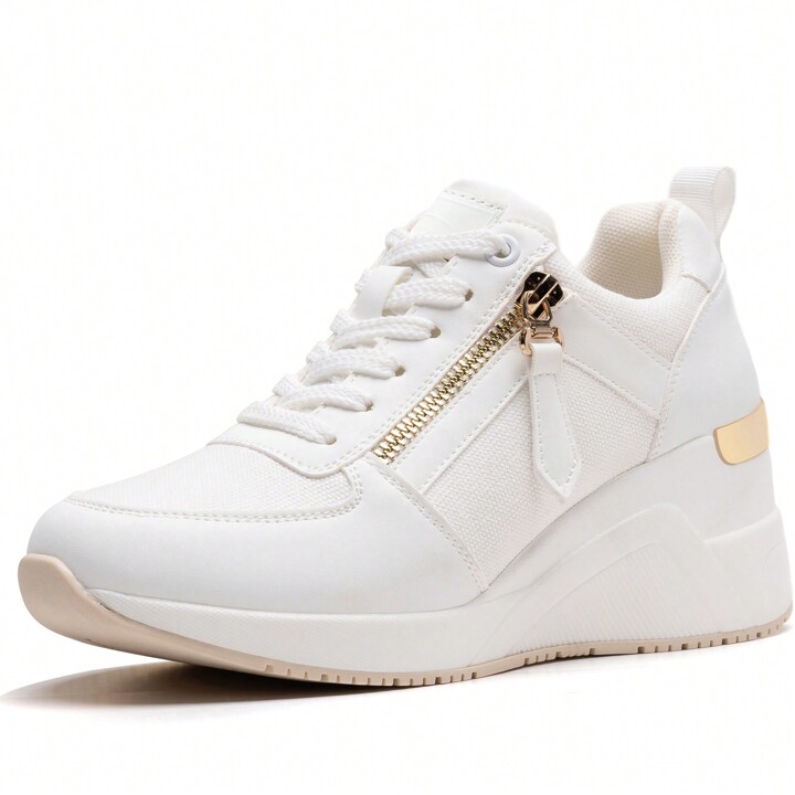 Ladies Wedge Heel Trainers Womens Fashion High Heel Trainers Lace Up Casual Shoes Platform Canvas Shoes SHEIN UK