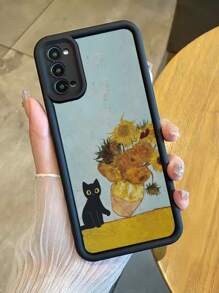 1pc Fashionable Thickened Shockproof Oil Painting Black Cat Pattern Phone Case, Compatible With Apple&Compatible With Samsung Galaxy,International Version, Not The Domestic Version - Black - View 4