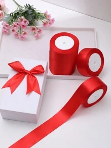 5卷素色禮品包裝帶簡單素色滌綸禮品膠帶適用於婚禮、派對 - 酒紅色 - 查看 4