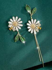 1 par de brincos minimalistas e modernos da série Daisy, abelha, pintura de flores, gota a óleo, folha, assimétricos, com borlas longas, adequados para uso diário, dia dos namorados, mãe, mãe, dia das mães, presente