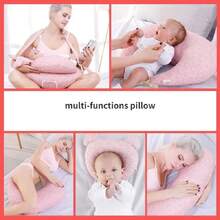 1 piezas Almohada de lactancia de tamaño grande para bebé y madre embarazada, almohada de lactancia versátil para evitar vómitos y sujetar al bebé, almohada de bebé suave y transpirable para suministros de lactancia de mamá - Rosa - Ver 2
