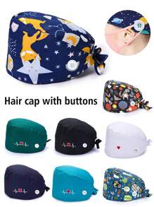 1 pieza Gorro de trabajo de médico de moda con estampado, gorro casual para sala de operaciones para enfermera, gorra quirúrgica a prueba de polvo con bordado y botón, Día de San Valentín - Multicolor - Ver 3