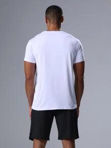 [Customized] Boyfriend Style Men's Sports Suit, Upload Image For Personalized Boyfriend Style Men's Sports Tracksuit, Running Workout Casual Outfit, Team Memorial, Family Gathering, Moisture-Wicking, Lightweight, Breathable, Quick-Drying T-Shirt & Shorts Set - White - View 7