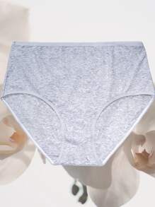 5 piezas/paquete Bragas de talla grande de unicolor simple de cintura alta con estiramiento para mujeres de talla grande