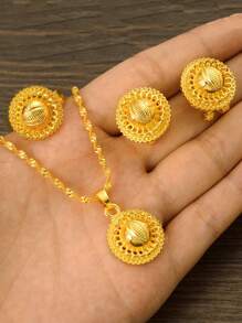 3pcs/Set Jewelry Set With Pendant, Black Rope And Earrings, Great For Eritrean Wedding - Yellow Gold - View 11