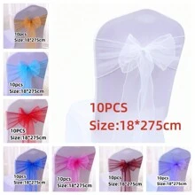 10pcs Organza Chair Sashes, Black Butterfly Chair Back Decorations, 18cm Wide X 275cm Long, For Wedding, Saudi National Day Party, Christmas Events And Celebrations, DIY Chair Decor