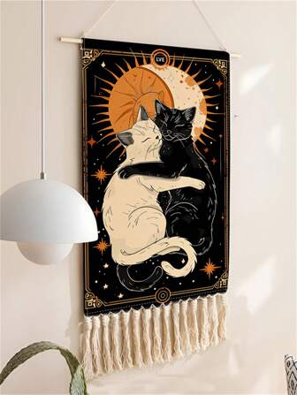 1pc Simple Abstract Art Design Print Tapestry With Tassels, 50x70cm (19.7''X27.6''), Textile Wall Hanging Decoration For Living Room/Bedroom/Office/Party, Wall Art Home Decor, With Hanging Accessories ,Room Decor, Room Stuff, Bedroom Decor, Wall Tapestry