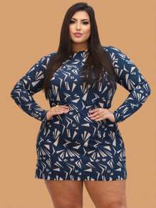 Plus Size Dresses - Tam giác đen + xanh lam - Xem 2