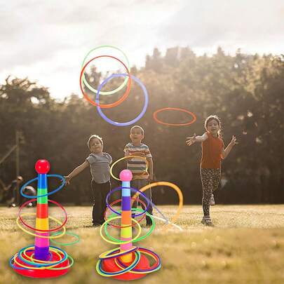 1 Set Juego apilable para niños con arco iris y lazo para lanzar, enfocado en interacción entre padres e hijos y desarrollo cerebral (color al azar)