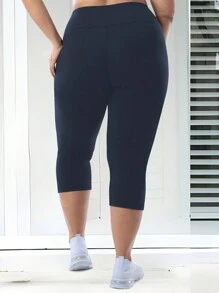 Plus-Size Women's High-Waist Capri Athletic Leggings, High Elasticity & Comfortable, Capri Style - Navy Blue - View 5