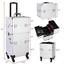 3 In 1 Aluminum Cosmetic Makeup Case Tattoo Box Silver - White - View 1