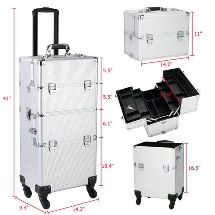 3 In 1 Aluminum Cosmetic Makeup Case Tattoo Box Silver - White - View 1