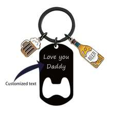 1pc Custom Metal Keychain With Beer Bottle Opener Function, Stainless Steel Material, Can Be Personalized With Text And Photo, Great Gift For Father Or Beer Lover Friend Gifts Birthday Graduation - Black - View 2