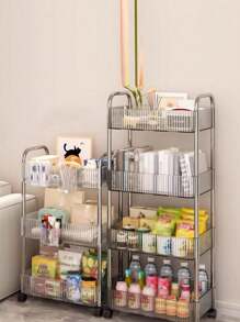 1 件 4&3&2 层家用透明可移动化妆品小推车收纳架，大容量多功能浴室整理展示架，浴室配件户外装饰 - 透明 - 查看 2