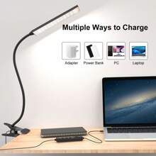 LED Table Lamp With Eye Care LED Light And Metal Clip,11 Level Brightness,3 Color Modes,USB Port Powered 5W Flexible Gooseneck Reading Light, Suitable For Home And Office (5W, Black And White) - LAM10B-Đen-US - Xem 3