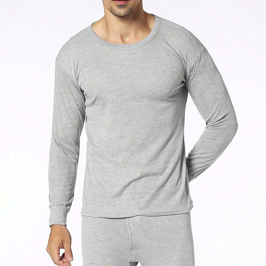 Ropa Interior Térmica Para Hombre, Mantiene El Calor, Cuello Redondo, Manga Larga, Tela Elástica, Conjunto De Calzoncillos Largos, Gris Claro Xl - Gris Claro - Ver 1