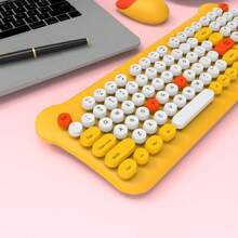 Conjunto de Teclado e Mouse Colorido Bonito Conexão Sem Fio de 2,4 Ghz para Laptop - Malva - Visão 5