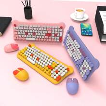 Conjunto de Teclado e Mouse Colorido Bonito Conexão Sem Fio de 2,4 Ghz para Laptop - Malva - Visão 3