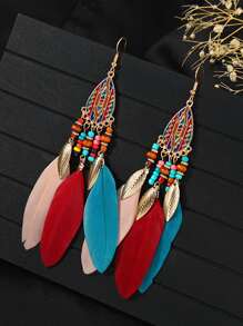 topshiny 1 par de pendientes colgantes con borlas de plumas multicolor en estilo bohemio para mujeres