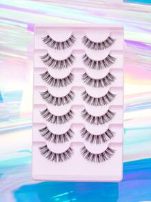 7pairs Transparent Stem Cross Type 3D Curling Lengthening False Eyelashes, 6-13mm Strip Lashes, Lashes, Eyelashes, Fake Lashes - Black - View 8