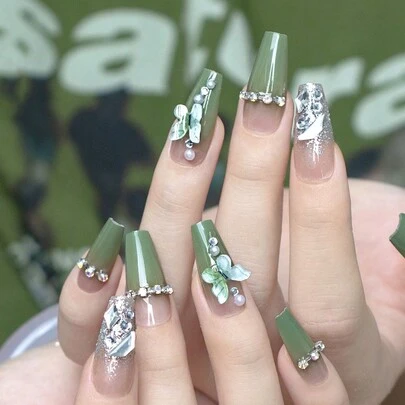 Bộ 26 móng tay giả hình quan tài kèm 1 giũa móng và 1 keo dán móng