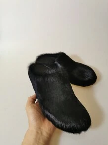 New Style Fur Slippers With Closed Toe, Thick Bottom, Ideal For Home And Outdoor Use In Autumn And Winter - Black - View 7
