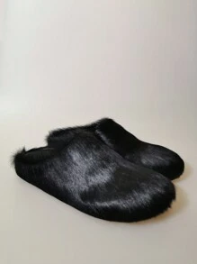 New Style Fur Slippers With Closed Toe, Thick Bottom, Ideal For Home And Outdoor Use In Autumn And Winter - Black - View 4
