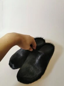 New Style Fur Slippers With Closed Toe, Thick Bottom, Ideal For Home And Outdoor Use In Autumn And Winter - Black - View 11