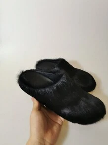 New Style Fur Slippers With Closed Toe, Thick Bottom, Ideal For Home And Outdoor Use In Autumn And Winter - Black - View 6