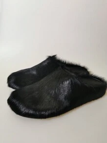 New Style Fur Slippers With Closed Toe, Thick Bottom, Ideal For Home And Outdoor Use In Autumn And Winter - Black - View 2