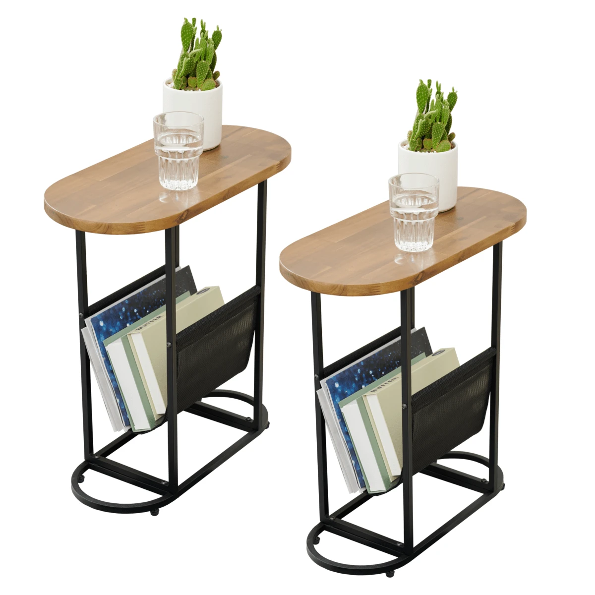 Acacia Oval Small Side Tables Living Room Small Space With Magazines Organizer Storage Space (Set Of 2) - natural color - View 1
