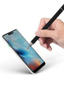 1 pieza Lápiz de pantalla táctil capacitiva negro para teléfonos inteligentes y tabletas, bolígrafo de doble uso para escritura y dibujo - Negro - Ver 2