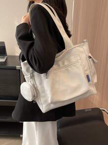 Bolso tote de gran capacidad de dos piezas de moda y casual de unicolor con bolso de monedas, adecuado para universidad/aula de colegio/ conmutar/trabajo/festivales/vacaciones, para mujeres, novatas y trabajadoras de cuello blanco, chicas, estudiantes universitarias, damas o mujeres, novatas y trabajadoras de cuello blanco, chicas, estudiantes universitarias, damas