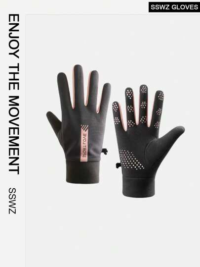 BAMANSHI 1pair Women's Winter Sports Waterproof Windproof Warm Touch Screen Gloves For Cycling, Driving In Grey Pink
