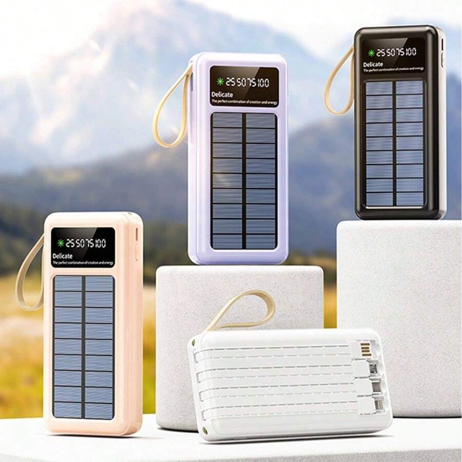 Solar Charging Treasure 4-In-1 Fast Charging 20000 MA Large Capacity Outdoor Universal Mobile Power Supply - Black - View 1