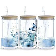 5 Sheets Flower UV DTF Cup Stickers, Glass Sports DTF Transfer Stickers, Flower Waterproof Friction Transfer Paper For 16 Oz Glass, Mugs, Crafts, Furniture - Tờ Style2-5 - Xem 3