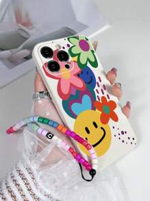 Heart Elements Fashion 1pc White TPU Colorful Smiling Face Daisy Pattern Shockproof Phone Case And 1pc Colorful Beaded Bracelet Strap, Compatible With Apple/Android Phones Spring Gift - Multicolor - View 5