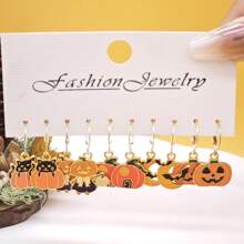 10 chiếc bông tai hợp kim theo chủ đề Halloween, bao gồm các thiết kế bí ngô, dơi, mạng nhện và ma - Nhiều màu - Xem 5