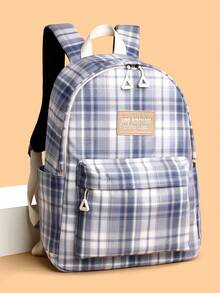 Fashion Plaid Colorblock Multi-Pocket Large Capacity Backpack, Versatile For Traveling And Outdoor Activities Back To School School Bag For Books - Blue - View 2