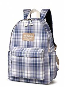 Fashion Plaid Colorblock Multi-Pocket Large Capacity Backpack, Versatile For Traveling And Outdoor Activities Back To School School Bag For Books - Blue - View 6